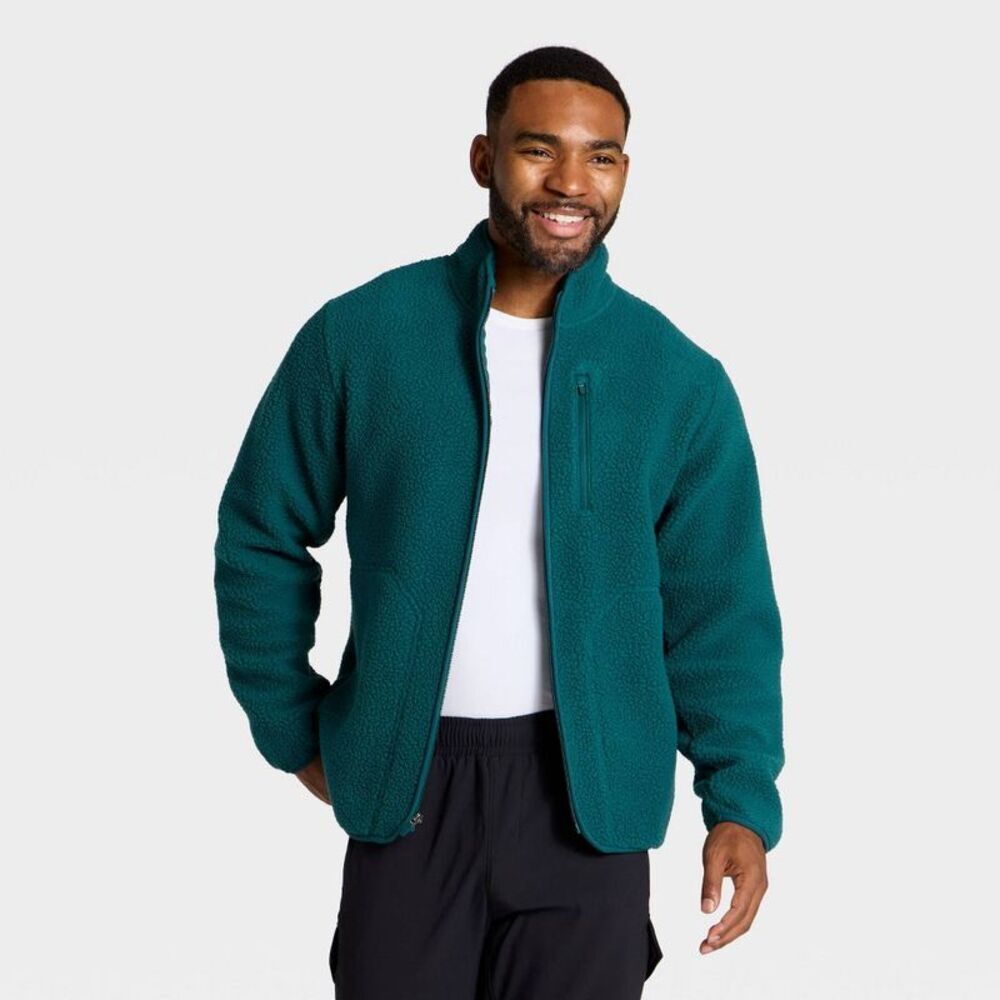 Men's High Pile Fleece Full Zip Sweatshirt - All In Motion Dark Teal Green M